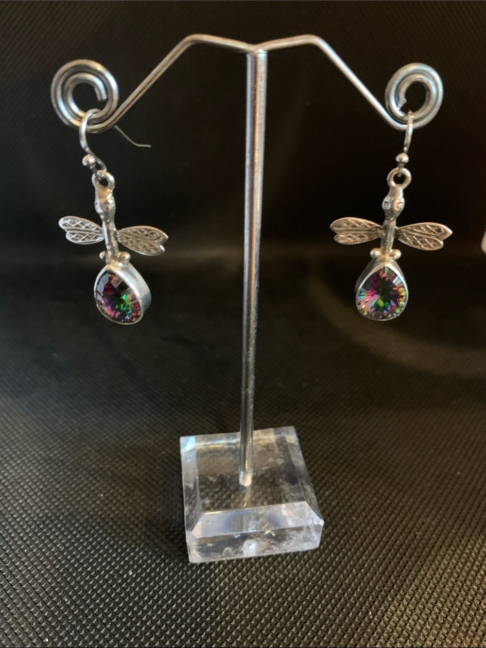 Mystic Teardrop Dragonfly Dangle Earrings - set in .925 silver